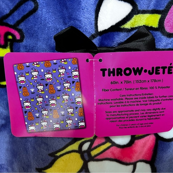 New Hello Kitty Halloween Witch Spiders Purple 60" x 70" Plush Throw Blanket - Picture 4 of 6